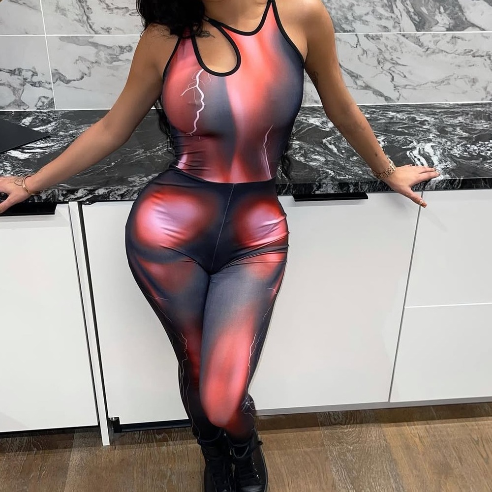 BODY PRINT RED & BLACK JUMPSUIT